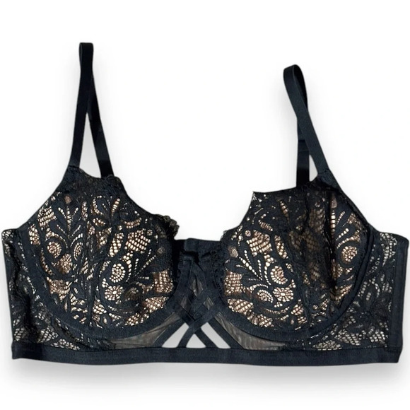 Adore Me NWOT Diara Contour Sexy Lace Black and Nude Underwire 36D Balconette - Picture 1 of 15